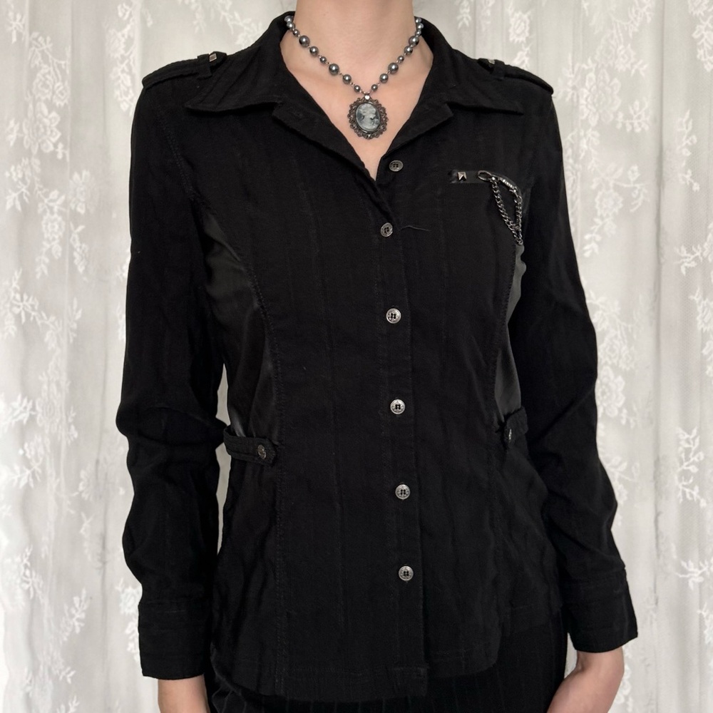 Grunge Punk Black Button Up Blouse